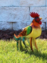 Romeo The Rooster Metal Outdoor Statue - 16"