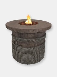 Rope and Barrel Propane Gas Fire Pit Table w/ Cover & Lava Rocks - Light brown