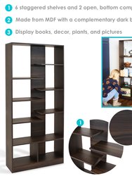 Rosalee 9-Tier Open Bookshelf With Staggered Shelves