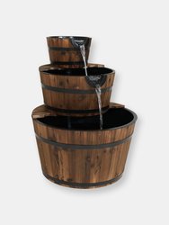 Rustic 3-Tier Wood Barrel Outdoor Water Fountain Garden Feature - 30" - Brown