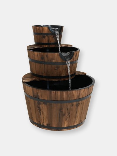 Sunnydaze Decor Rustic 3-Tier Wood Barrel Outdoor Water Fountain Garden Feature - 30" product