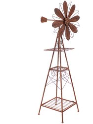 Rustic Windmill Metal Outdoor Garden Statue With Tiers - 51" H - Brown