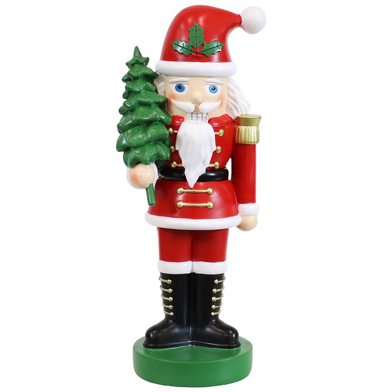 Santa Claus With Tree Indoor Nutcracker Statue - 16.75" - Red