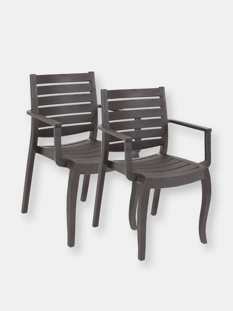 Set of 2 Patio Chair Brown Stackable Outdoor Seat Armchair Backyard Porch Deck - Brown