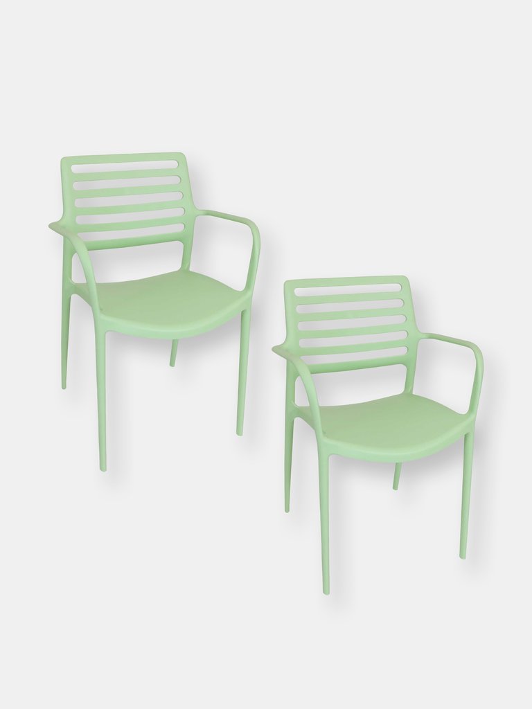 Set of 2 Patio Chair Green Stackable Outdoor Seat Armchair Backyard Porch Deck - Light green