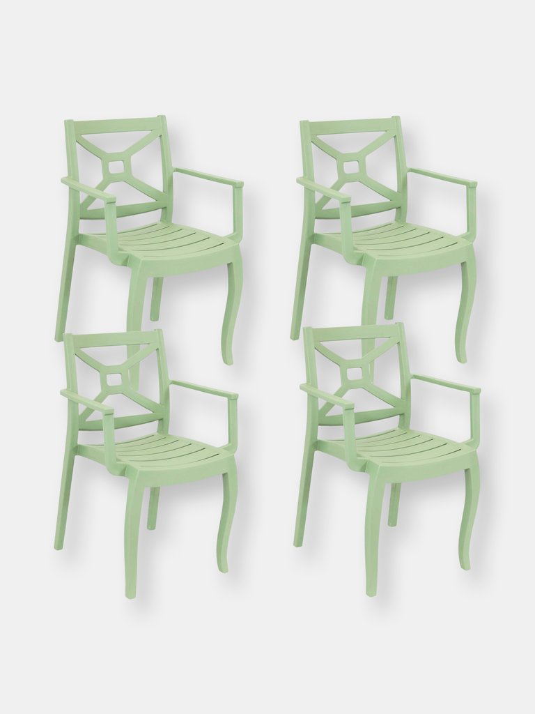 Set of 4 Patio Chair Blue Stackable Outdoor Seat Armchair Backyard Porch Deck - Green
