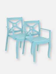 Set of 4 Patio Chair Blue Stackable Outdoor Seat Armchair Backyard Porch Deck - Blue