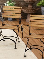 Set of 4 Patio Folding Bistro Armchair Chestnut Wood Outdoor Portable Seating