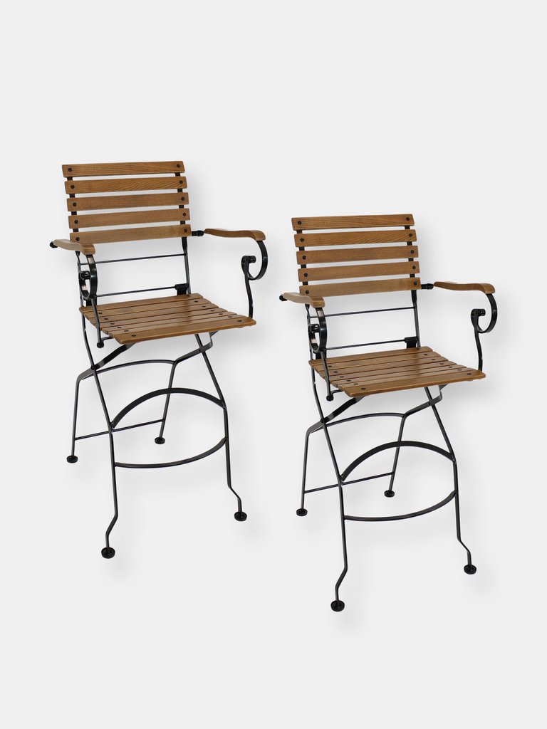 Set of 4 Patio Folding Bistro Chair With Arms Chestnut Outdoor Garden Seating - Brown