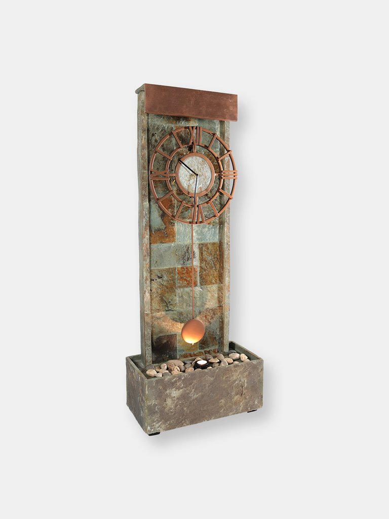 Slate Clock Indoor-Outdoor Water Fountain 49" Water Feature w/ LED - Multi
