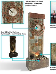 Slate Clock Indoor-Outdoor Water Fountain 49" Water Feature w/ LED