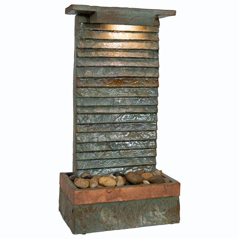 Slate Ridge Outdoor Waterfall Fountain With Light - 19.5" - Brown