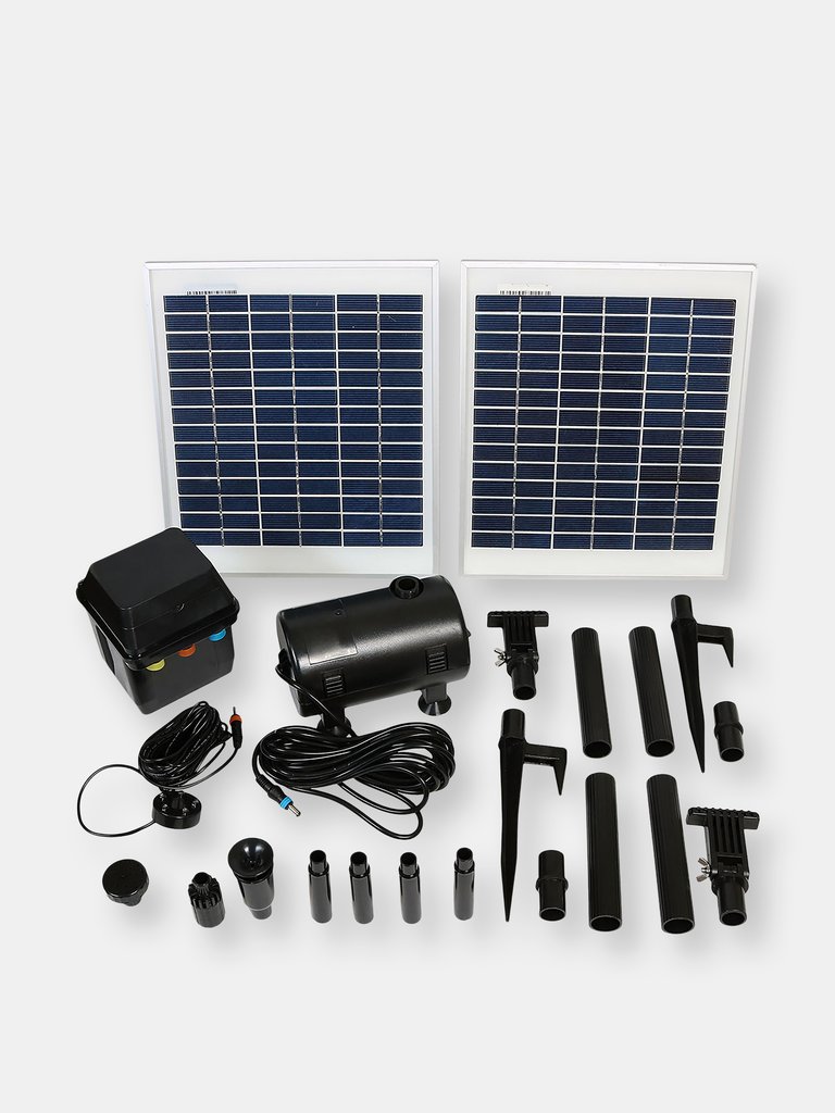 Solar Pump and Solar Panel Kit with Battery and LED Light - 396 GPH - Black