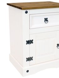 Solid Pine End Table With Drawer And Door - 26" - White