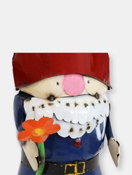 Spring Flowers Metal Garden Gnome 25" Statue Figurine - Blue Hat/Red Shirt