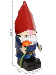 Spring Flowers Metal Garden Gnome 25" Statue Figurine - Blue Hat/Red Shirt