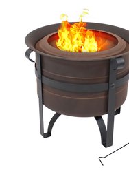 Steel Cauldron-Style Smokeless Fire Pit With Poker - Bronze
