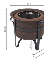 Steel Cauldron-Style Smokeless Fire Pit With Poker