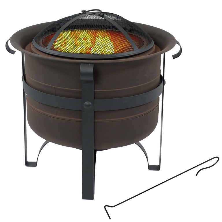 Steel Cauldron-Style Smokeless Fire Pit With Spark Screen - Bronze