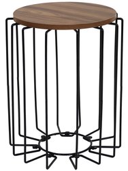 Steel Wire End Table With Faux Woodgrain Tabletop - Brown