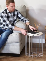 Steel Wire End Table With Faux Woodgrain Tabletop