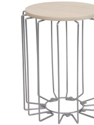 Steel Wire End Table With Faux Woodgrain Tabletop - Cream