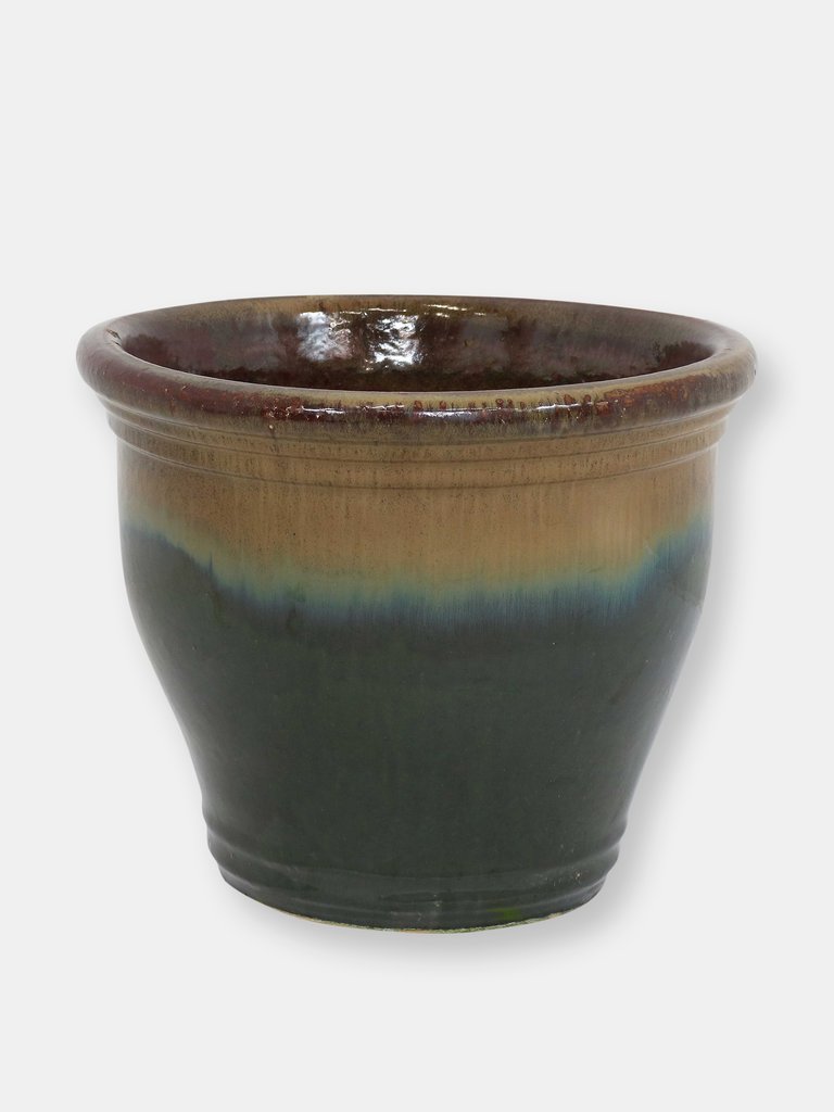 Studio High-Fired Glazed Ceramic Planter - Forest Lake Green