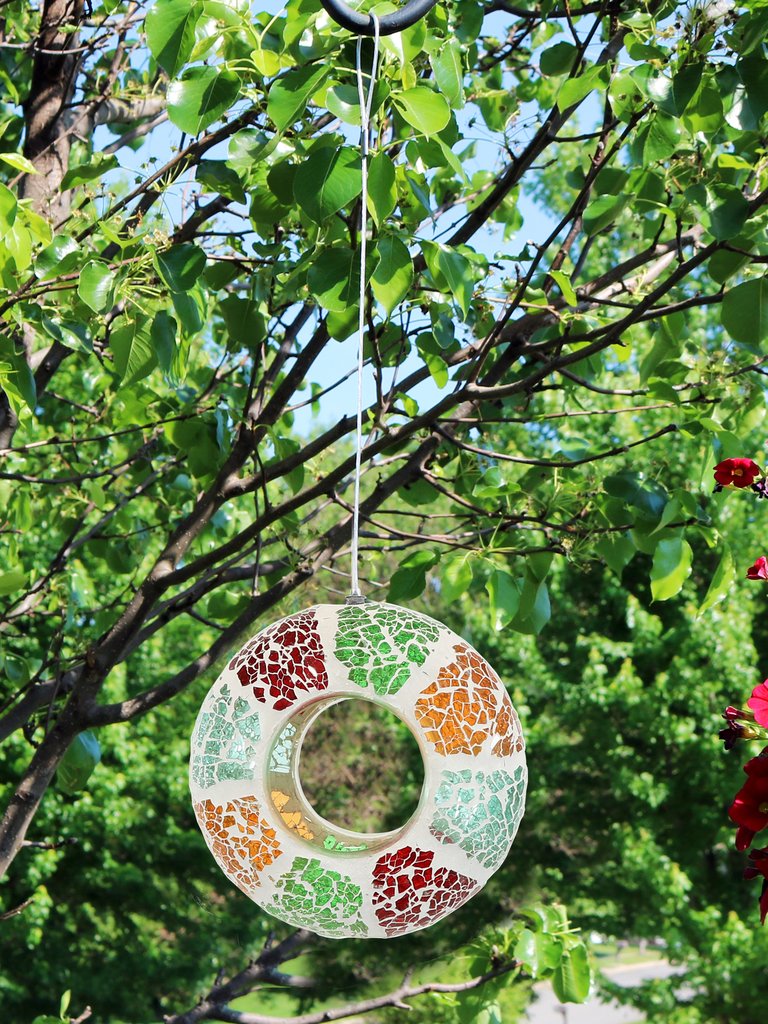 Summer Mosaic Glass Fly-Through Hanging Bird Feeder