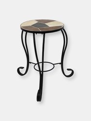 Sunnydaze 12.75 in Mosaic Ceramic Tile Round Patio Side Table Plant Stand - Brown