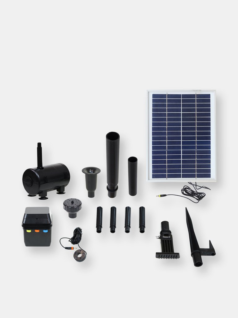 Sunnydaze 132 GPH Solar Pump and Panel Kit with Battery and Light