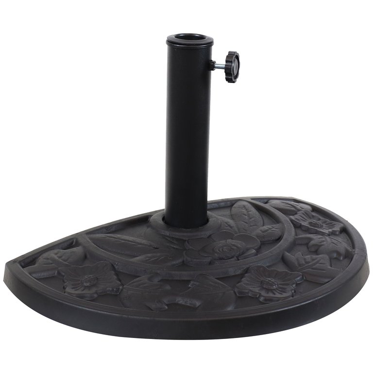 Sunnydaze 19 in Floral Resin Half Wall Patio Umbrella Base - Black - Black