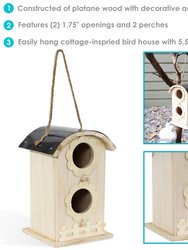 Sunnydaze 2-Level Wooden Bungalow Hanging Birdhouse - 7 in