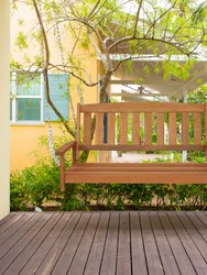 Sunnydaze 2-Person Hanging Bench with Armrests/Chains - Meranti Wood