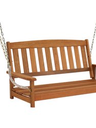 Sunnydaze 2-Person Hanging Bench with Armrests/Chains - Meranti Wood - Brown