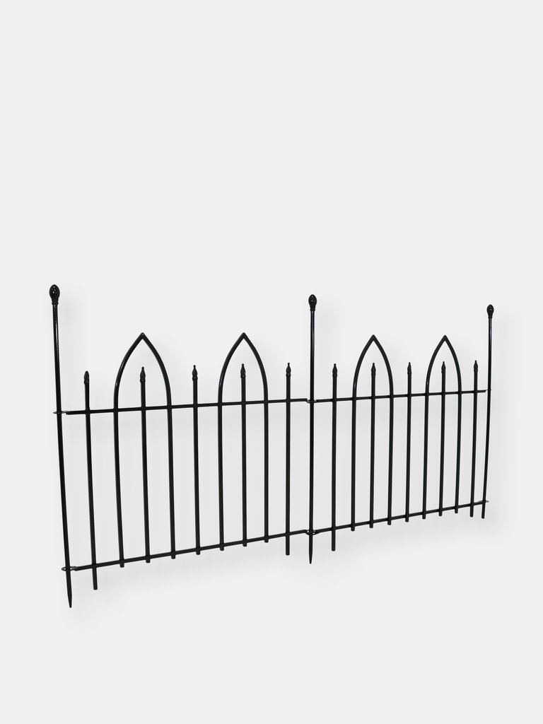 Sunnydaze 2-Piece Gothic Arch Iron Garden Border Fencing - 6 ft - Black - Black