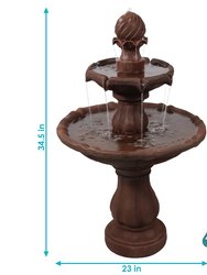 Sunnydaze 2-Tier Solar Outdoor Water Fountain with Battery - 35" - Black Finish