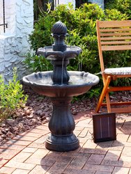 Sunnydaze 2-Tier Solar Outdoor Water Fountain with Battery - 35" - Black Finish