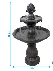 Sunnydaze 2-Tier Solar Outdoor Water Fountain with Battery - 35" - Black Finish