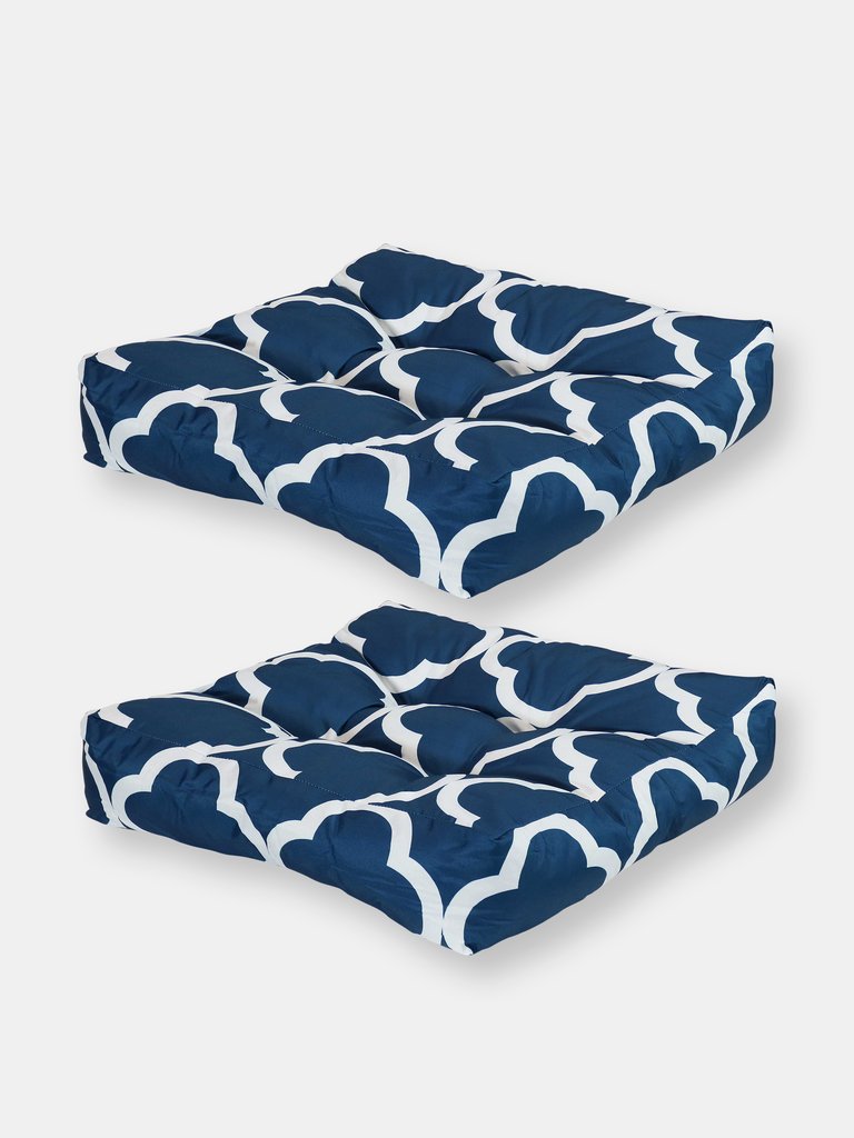 Sunnydaze 2 Tufted Outdoor Square Patio Cushions - Blue
