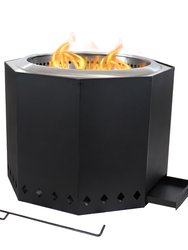 Sunnydaze 21.5 in Octagon Stainless Steel Smokeless Fire Pit with Log Poker - Black