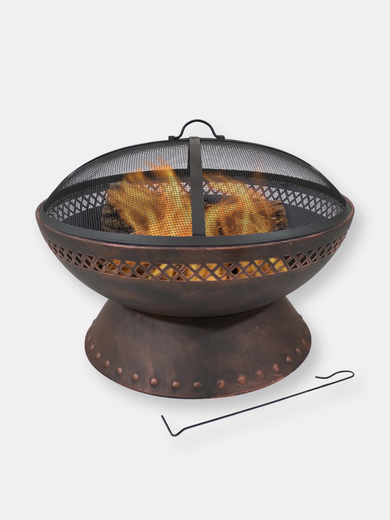 Sunnydaze 25 in Chalice Steel Fire Pit with Spark Screen - Copper - Black
