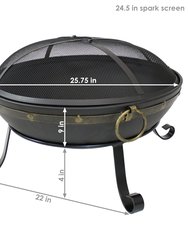 Sunnydaze 25 in Victorian Steel Fire Bowl with Handles and Spark Screen
