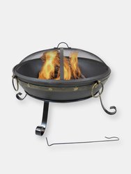 Sunnydaze 25 in Victorian Steel Fire Bowl with Handles and Spark Screen - Black