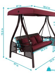 Sunnydaze 3-Person Steel Patio Swing with Side Tables and Canopy