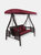 Sunnydaze 3-Person Steel Patio Swing with Side Tables and Canopy - Dark Red