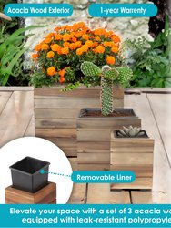 Sunnydaze 3-Piece Acacia Square Planter Boxes with Liners