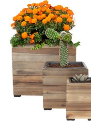 Sunnydaze 3-Piece Acacia Square Planter Boxes with Liners