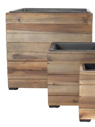 Sunnydaze 3-Piece Acacia Square Planter Boxes with Liners - Anthracite Stain
