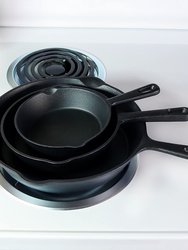 Sunnydaze 3-Piece Cast Iron Pre-Seasoned Skillet Set with 3 Pans