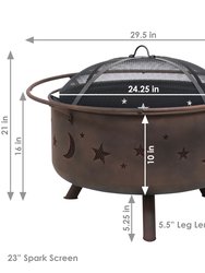 Sunnydaze 30 in Cosmic Steel Fire Pit with Spark Screen, Poker, and Grate